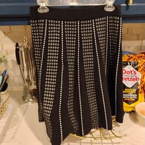 J. McLaughlin Black and White Patterned A-Line Skirt